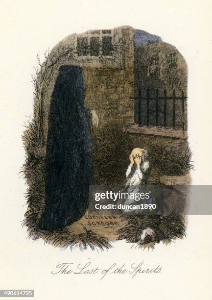 stockillustraties, clipart, cartoons en iconen met ghost of christmas yet to come - ebenezer scrooge