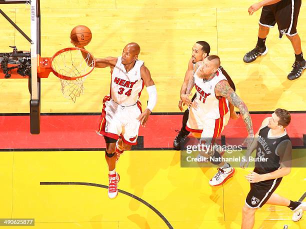 Ray Allen of the Miami Heat shoots against the Brooklyn Nets during Game Five of the Eastern Conference Semifinals of the 2014 NBA playoffs at...
