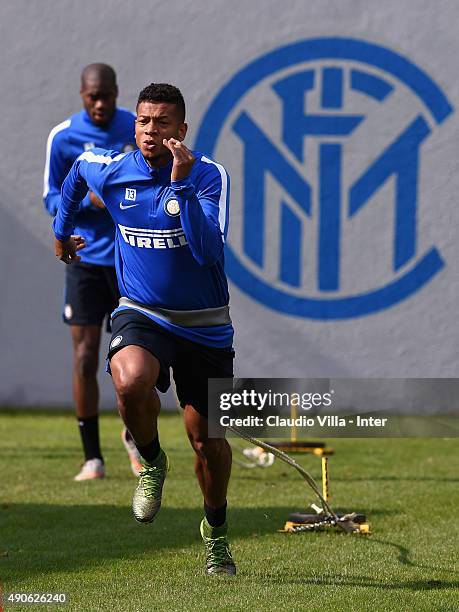 Fredy Guarin of FC Internazionale in action during a training session at the club's training ground at Appiano Gentile on September 30, 2015 in Como,...