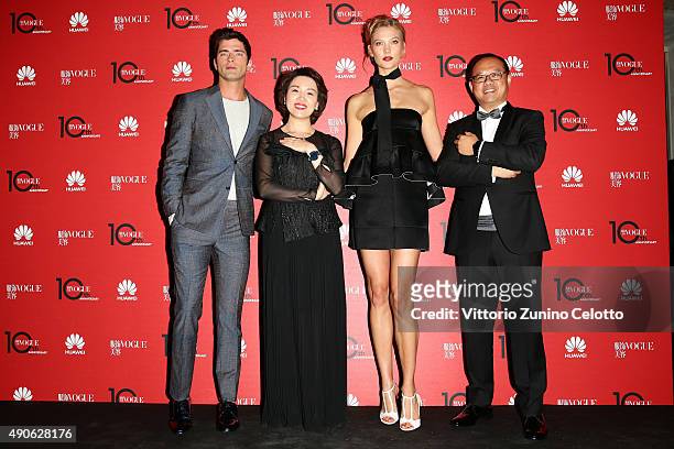 Sean O'Pry, Karlie Kloss, Glory Zhang and Peng Bo attend Vogue China 10th Anniversary at Palazzo Reale on September 28, 2015 in Milan, Italy.