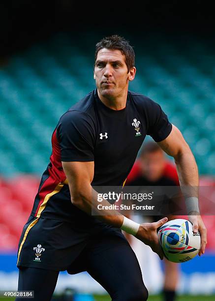 Wales player James Hook in action during the Wales Captain's Run at the Millennium stadium on September 30, 2015 in Cardiff, United Kingdom.