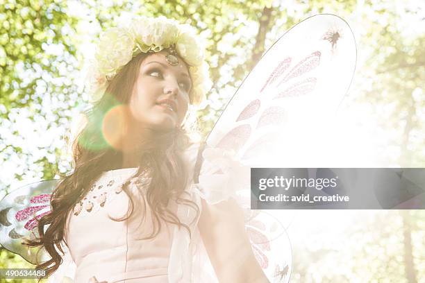 etherial winged fairy sunbeams - woodland fairy costume stock pictures, royalty-free photos & images