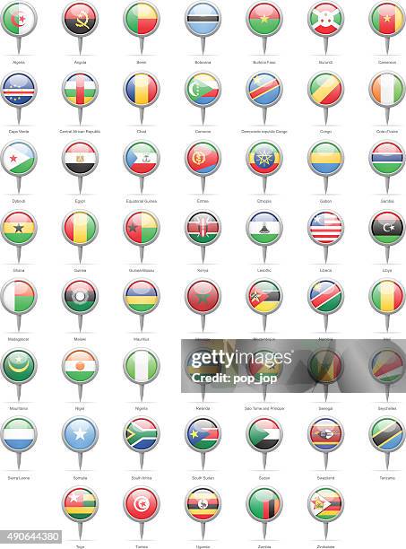 africa - round flag pins - illustration - flag of botswana stock illustrations