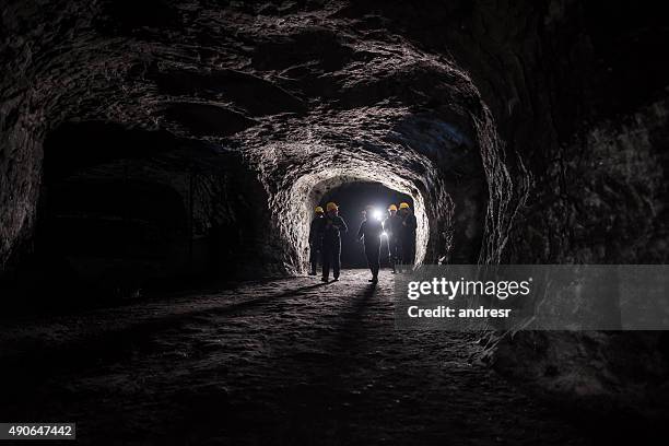 group of men in a mine - mijnwerker stockfoto's en -beelden