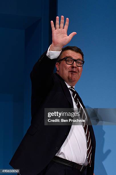 Deputy Leader of the Labour Party Tom Watson on stage to deliver the closing speech to delegates on the final day of The Labour Party Autumn...