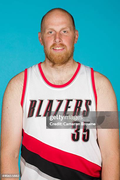 Chris Kaman of the Portland Trail Blazers poses for a head shot during media day on September 28, 2015 at the MODA Center Arena in Portland, Oregon....