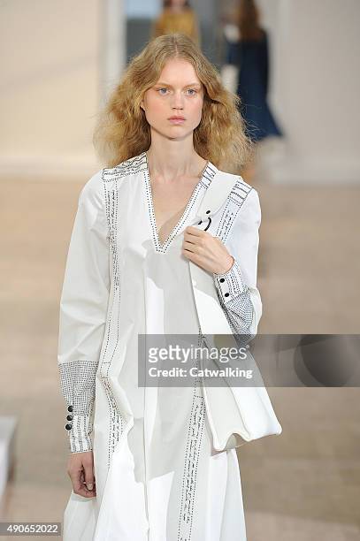 Model walks the runway at the Lemaire Spring Summer 2016 fashion show during Paris Fashion Week on September 30, 2015 in Paris, France.
