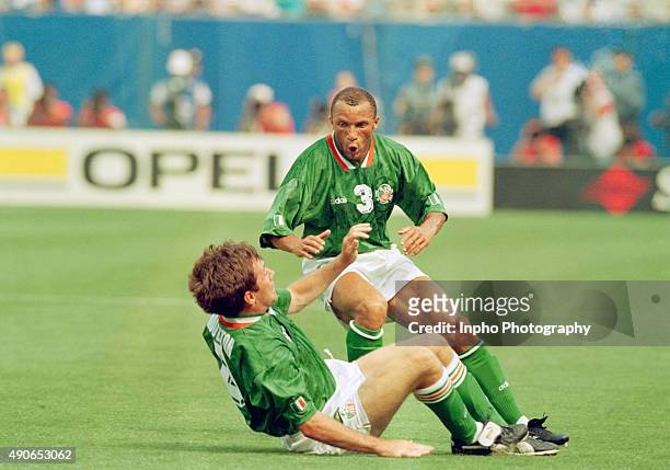 Ray Houghton with Terry Phelan after scoring the winning goal, Italy vs Republic of Ireland, Giants Stadium New York, World Cup Finals, USA Mandatory...