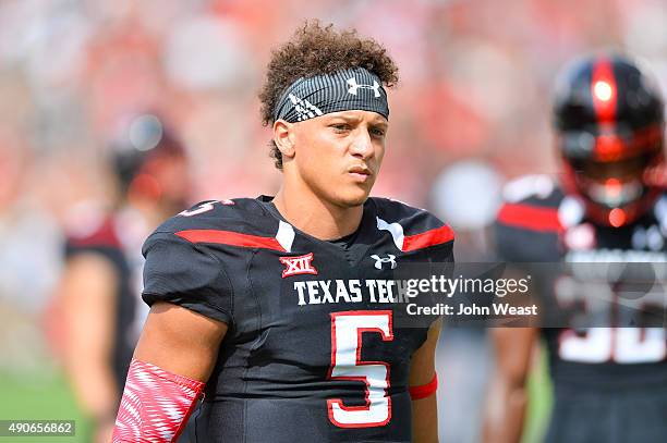 Patrick Mahomes of the Texas Tech Red Raiders heading to the locker room after warm ups prior to the game against the TCU Horned Frogs on September...