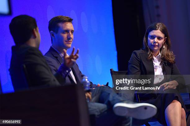 Of Sharethrough Dan Greenberg, President of AppNexus Michael Rubenstein, and Global CEO of Accuen Megan Pagliuca speak onstage at the Native Ad Forum...