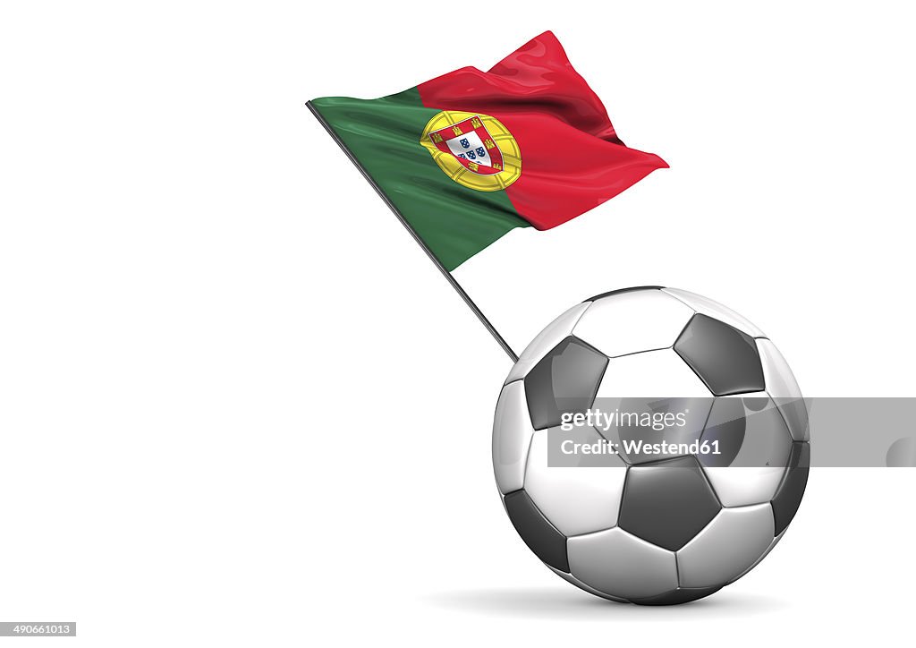 Football with flag of Portugal, 3d rendering