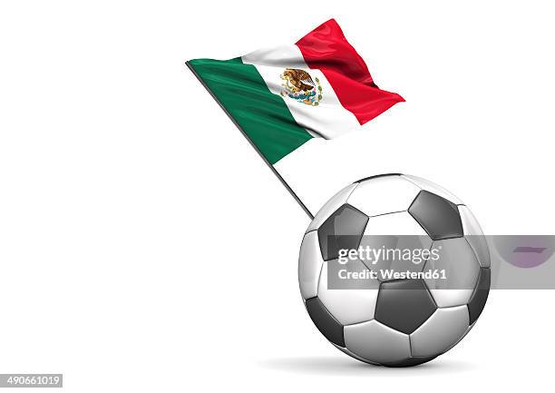 ilustraciones, imágenes clip art, dibujos animados e iconos de stock de football with flag of mexico, 3d rendering - bandera de mexico