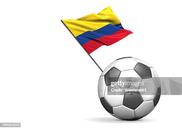 football with flag of colombia, 3d rendering - trophy award lnb basketball stock illustrations