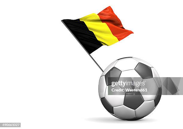 football with flag of belgium, 3d rendering - belgische kultur stock-grafiken, -clipart, -cartoons und -symbole