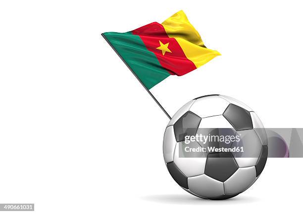 ilustrações de stock, clip art, desenhos animados e ícones de football with flag of cameroon, 3d rendering - bandeira dos camarões