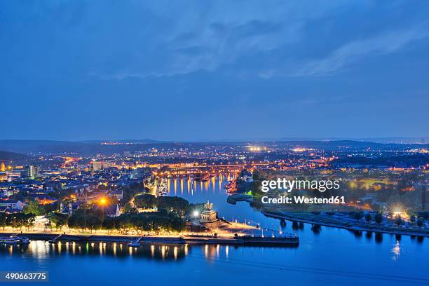 Germany Rhineland Palatinate Koblenz View Of German Corner In The Evening, Foto de stock