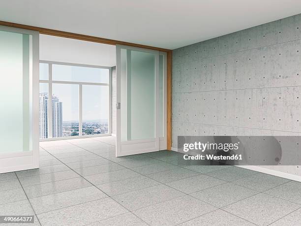 Empty Room With Sliding Door And Concrete Wall 3d Rendering, Foto de stock