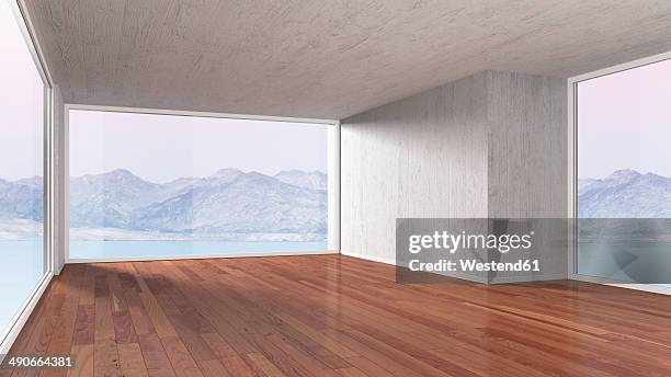 empty room with parquet flooring, 3d rendering - loft stock pictures, royalty-free photos & images