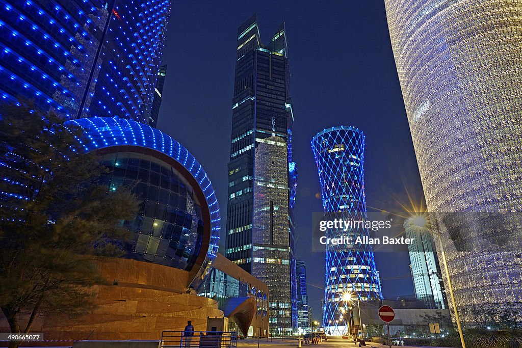 Modern architecture in Doha at night