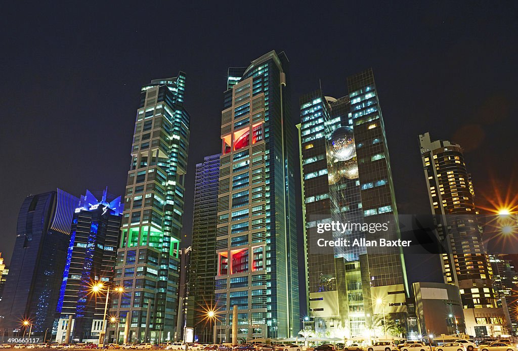 Modern architecture in Doha at night