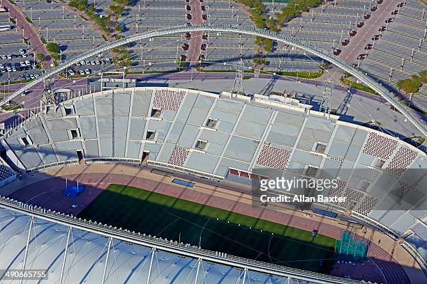 aerial view of khalifa international stadium - international soccer event stock pictures, royalty-free photos & images