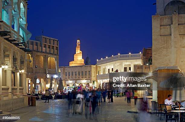 souq waqif and fanar tower in doha at night - doha ストックフォト�と画像