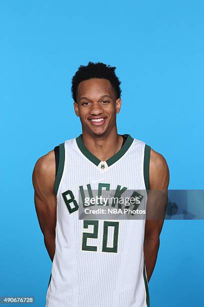 Rashad Vaughn the Milwaukee Bucks poses for a portrait during Media Day on September 28, 2015 at the Orthopaedic Hospital of Wisconsin Training...