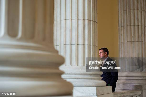 Rep. Duncan Hunter, R-Calif., is interviewed by a television crew in the Cannon rotunda, September 30, 2015.