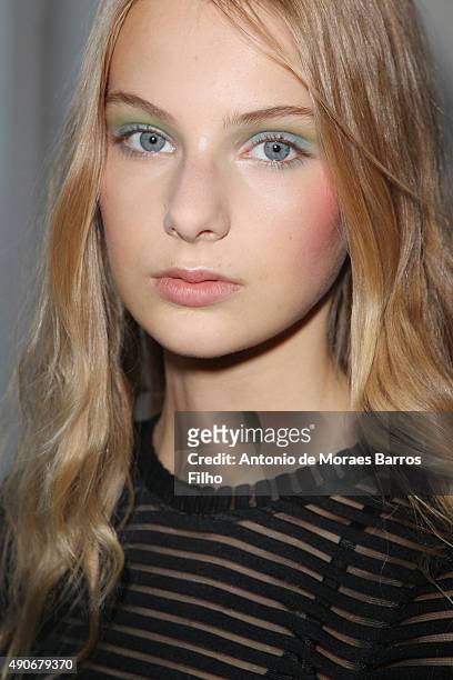 Model poses prior the Alexis Mabille show as part of the Paris Fashion Week Womenswear Spring/Summer2016 on September 30, 2015 in Paris, France.