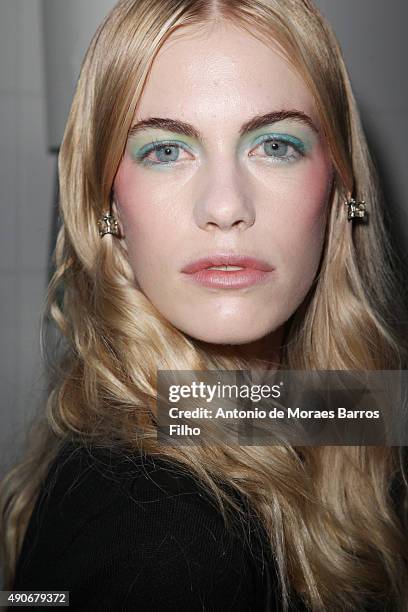 Model poses prior the Alexis Mabille show as part of the Paris Fashion Week Womenswear Spring/Summer2016 on September 30, 2015 in Paris, France.