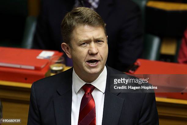 Labour Leader David Cunliffe speaks during the 2014 budget presentation at Parliament on May 15, 2014 in Wellington, New Zealand. Bill English...