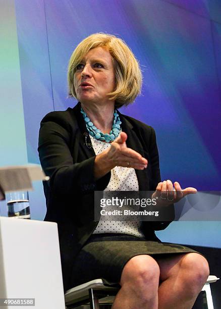Rachel Notley, Alberta's premier, speaks during an interview at the Canadian Fixed Income Conference in New York, U.S., on Wednesday, Sept. 30, 2015....
