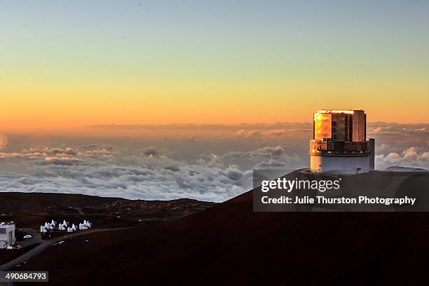 View at Sunset of the Subaru Optical IR Telescope at the Mauna Kea Observatories on the Summit on the Big Island of Hawaii