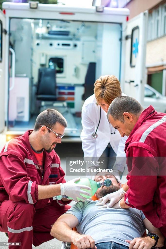 Emergency service rescuing an infarcted