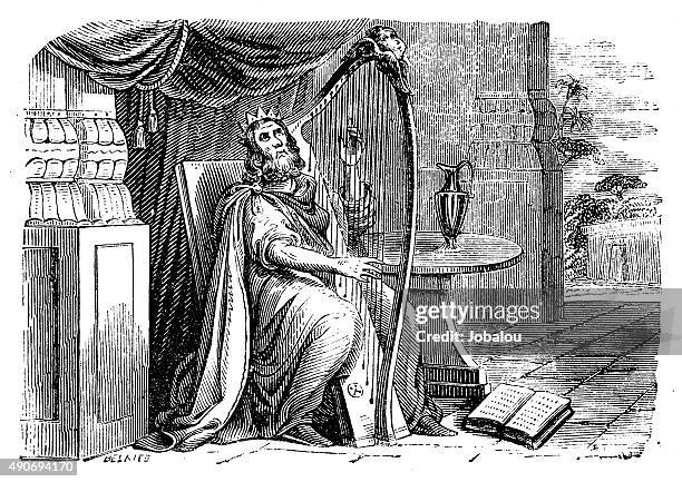 king david engraved image - david harp stock illustrations