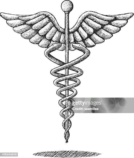 medical symbol drawing - caduceus stock illustrations