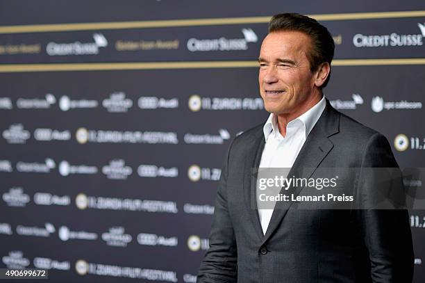 Actor Arnold Schwarzenegger attends the 'Maggie' Premiere and Golden Icon Award Ceremony during the Zurich Film Festival on September 30, 2015 in...