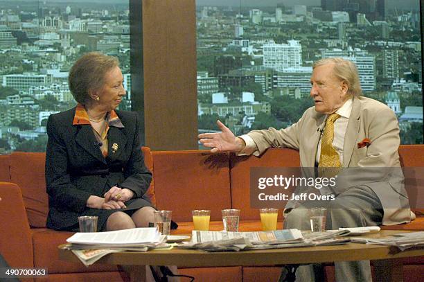 Foreign Secretary Margaret Beckett speaking to actor Leslie Phillips after they appeared on the BBC current affairs programme Sunday AM Sunday...