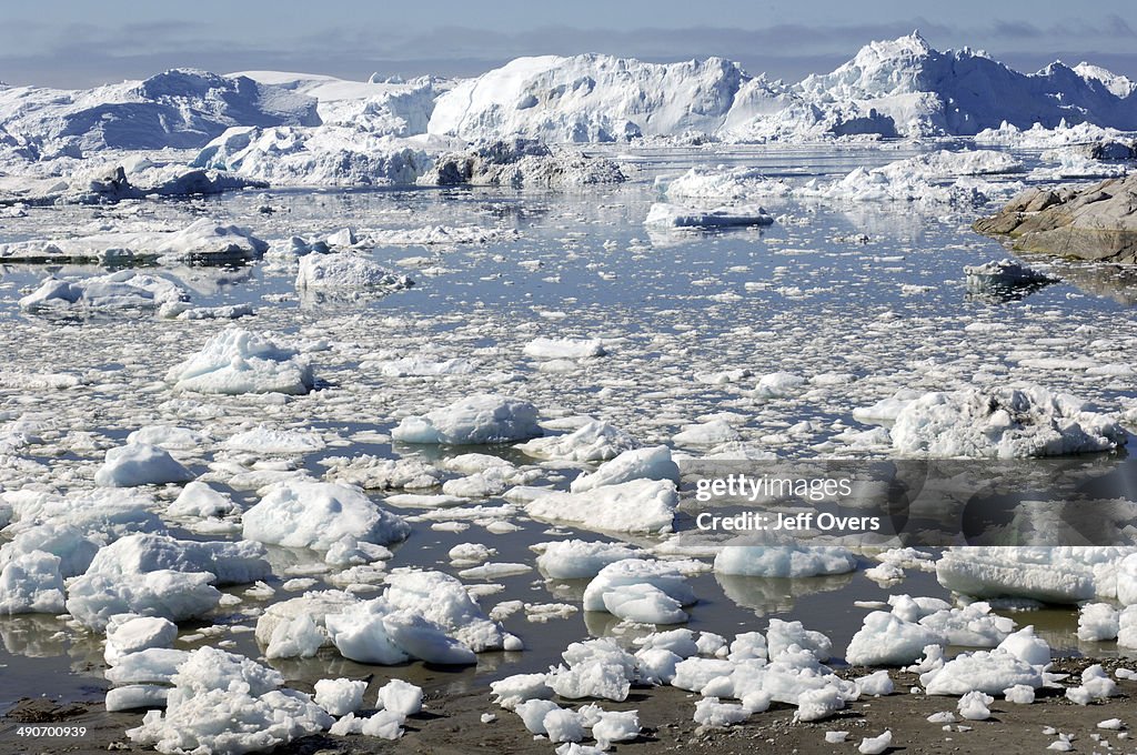 Arctic Icebergs in Ilulissat Ice fjord in Greenland. 250 km inside the Arctic Circle in Disko Bay