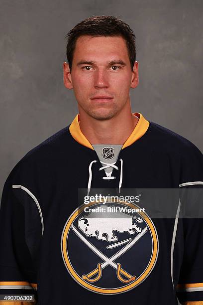 Cody McCormick of the Buffalo Sabres poses for his official headshot for the 2015-2016 season on September 17, 2015 at the First Niagara Center in...