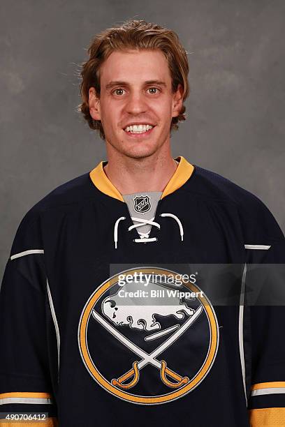 Tyler Ennis of the Buffalo Sabres poses for his official headshot for the 2015-2016 season on September 17, 2015 at the First Niagara Center in...