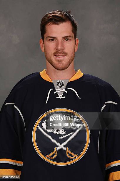 Bobby Sanguinetti of the Buffalo Sabres poses for his official headshot for the 2015-2016 season on September 17, 2015 at the First Niagara Center in...