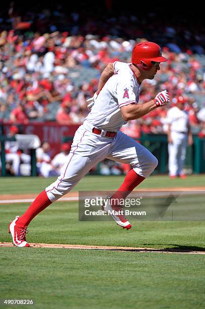 David Murphy of the Los Angeles Angels of Anaheim runs during the second inning of the game against the Seattle Mariners at Angel Stadium of Anaheim...