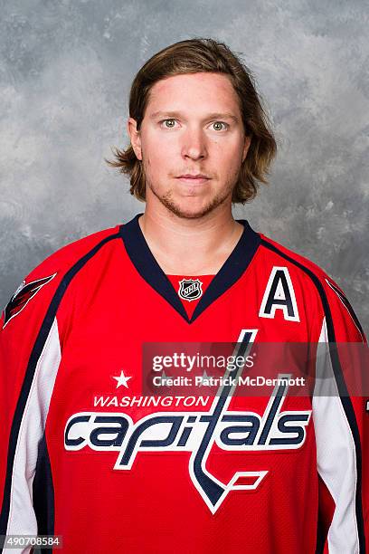 Nicklas Backstrom of the Washington Capitals poses for his official headshot for the 2015-2016 season on September 17, 2015 at Kettler Capitals...