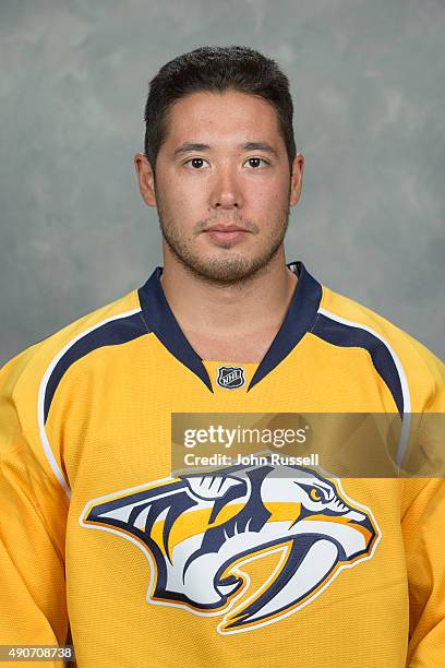 Victor Bartley of the Nashville Predators poses for his official headshot for the 2015-2016 season on September 17, 2015 at the Bridgestone Arena in...