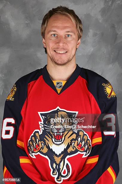Jussi Jokinen of the Florida Panthers poses for his official headshot for the 2015-2016 season on September 17, 2015 at the BB&T Center in Sunrise,...