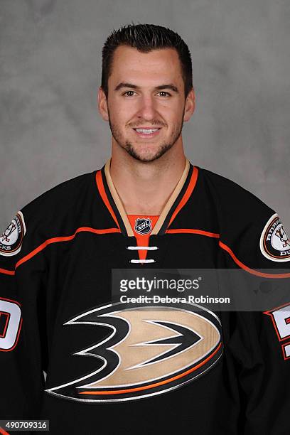 Nicolas Kerdiles of the Anaheim Ducks poses for his official headshot for the 2015-2016 season on September 10, 2015 at Honda Center in Anaheim,...
