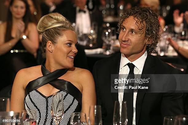 Matt Priddis and his wife Ash look on during the 2015 Brownlow Medal Function at Crown Perth on September 28, 2015 in Perth, Australia.