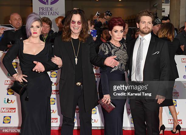 Kelly Osbourne, Ozzy Osbourne, Sharon Osbourne and Jack Osbourne attend the Pride of Britain awards at The Grosvenor House Hotel on September 28,...