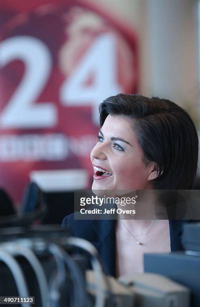 News 24 Presenter JANE HILL in the office shortly before going on air. September 2002